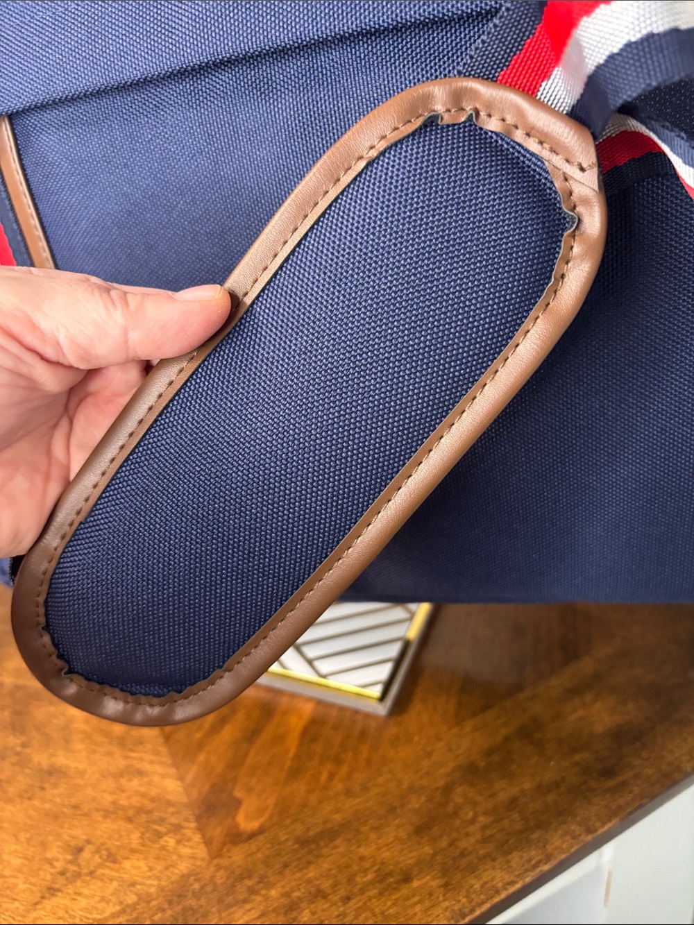 Navy Canvas Laptop Briefcase with Red-White-Blue Accent Strap NWT - Picture 4 of 11